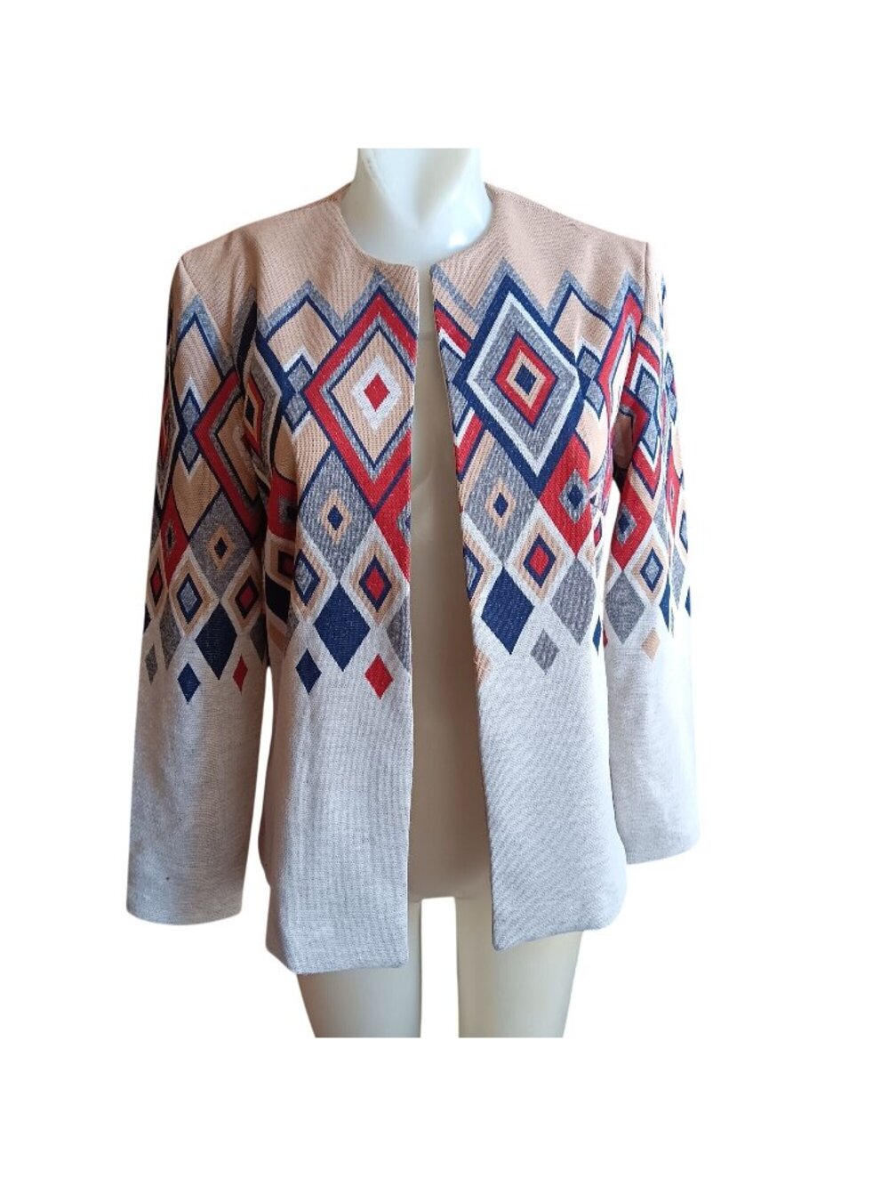 1970's Medium Women's Vintage Jacket Sweater Geometric Open Front Diamond